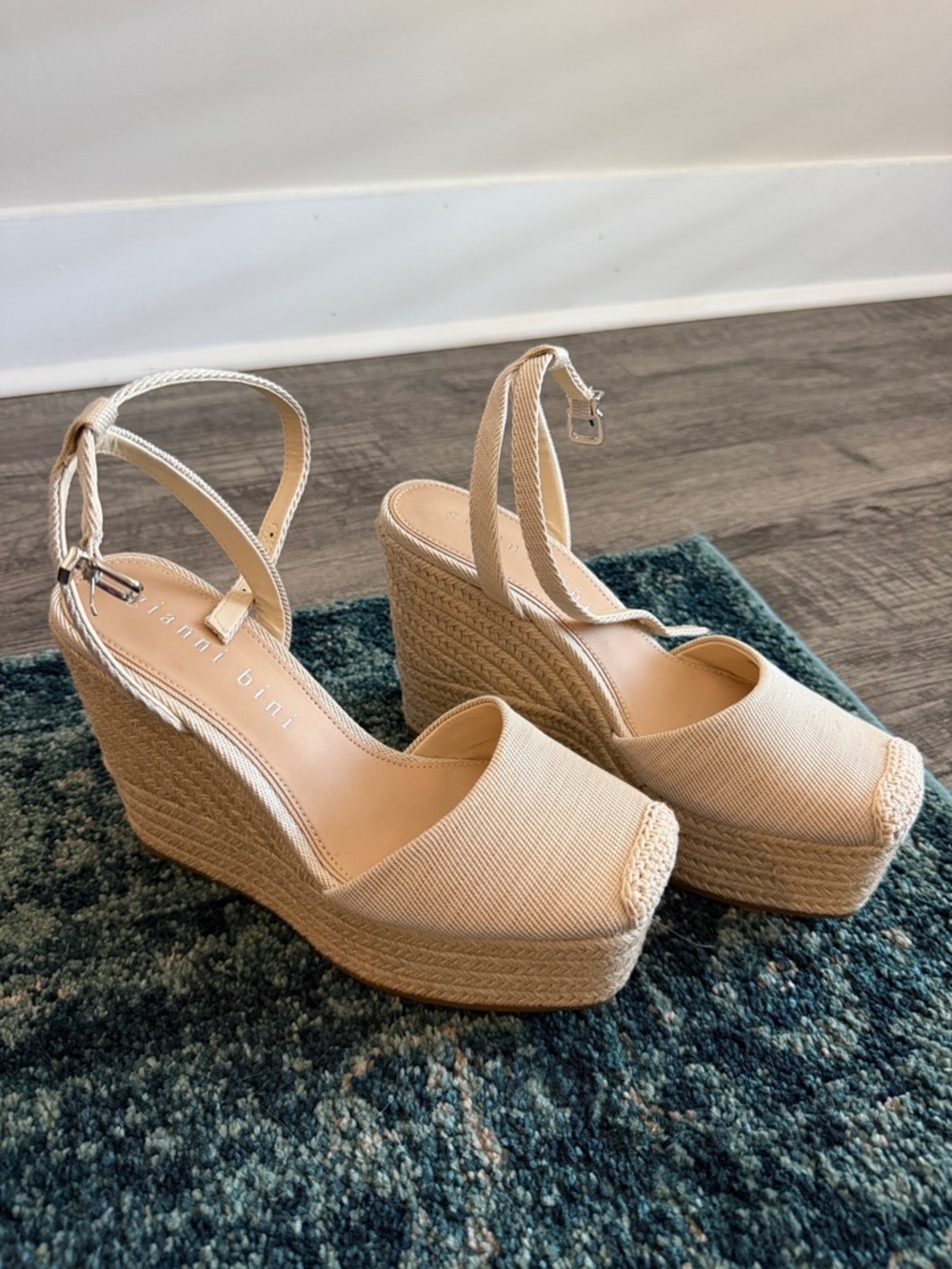 Gianni Bini Neutral Beige Espadrille Platform Wedge Sandals